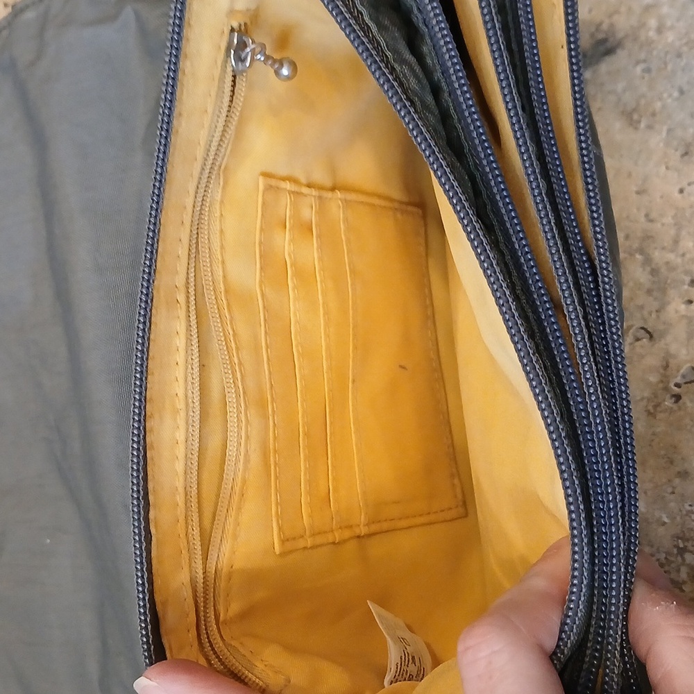 Baggallini Crossbody 3 Zipper Small Bag Gray Organizer Yellow Lined Triple 9×7×3 - Picture 5 of 10